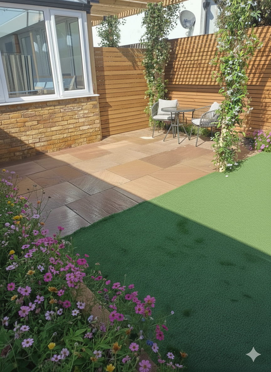 Design visualisation of pergola and lawn
