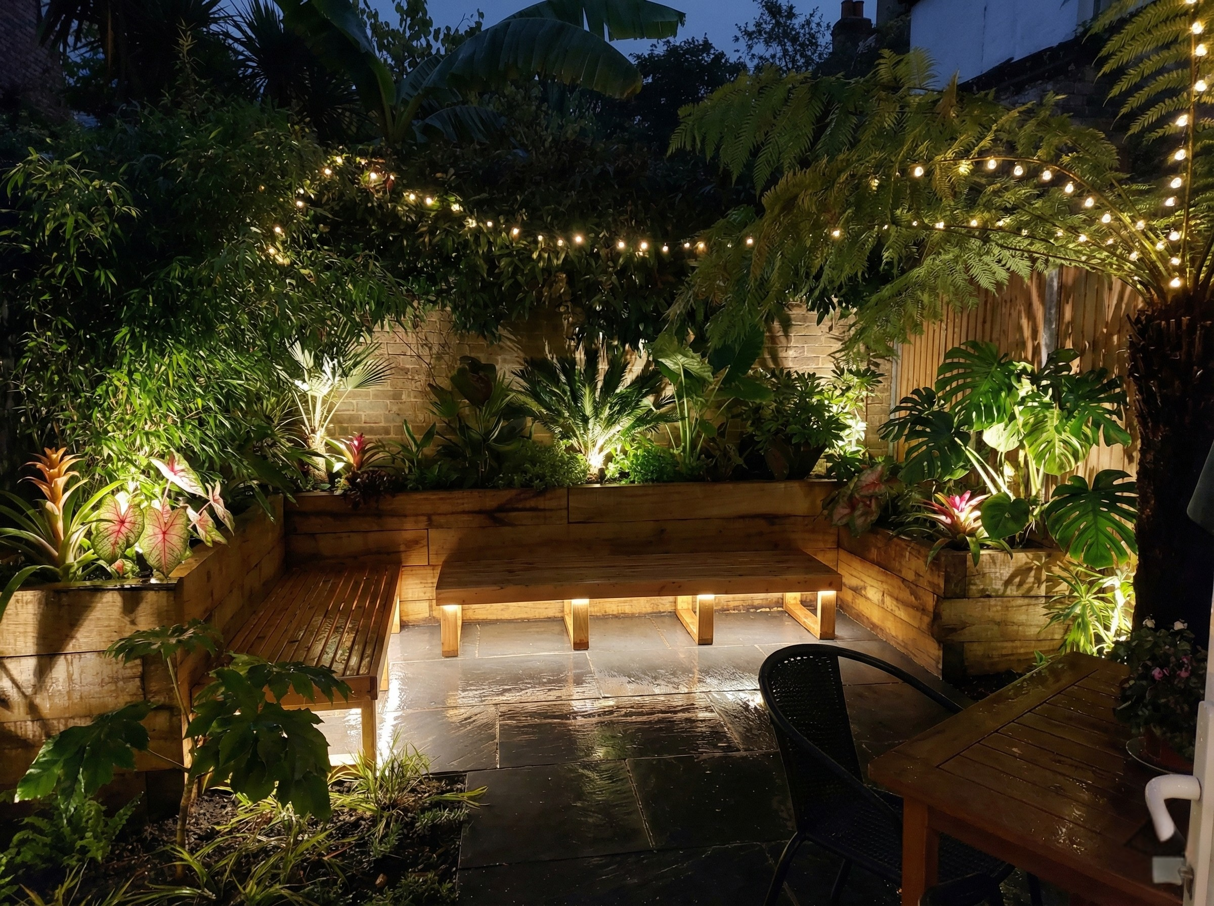 Urban garden with night lighting