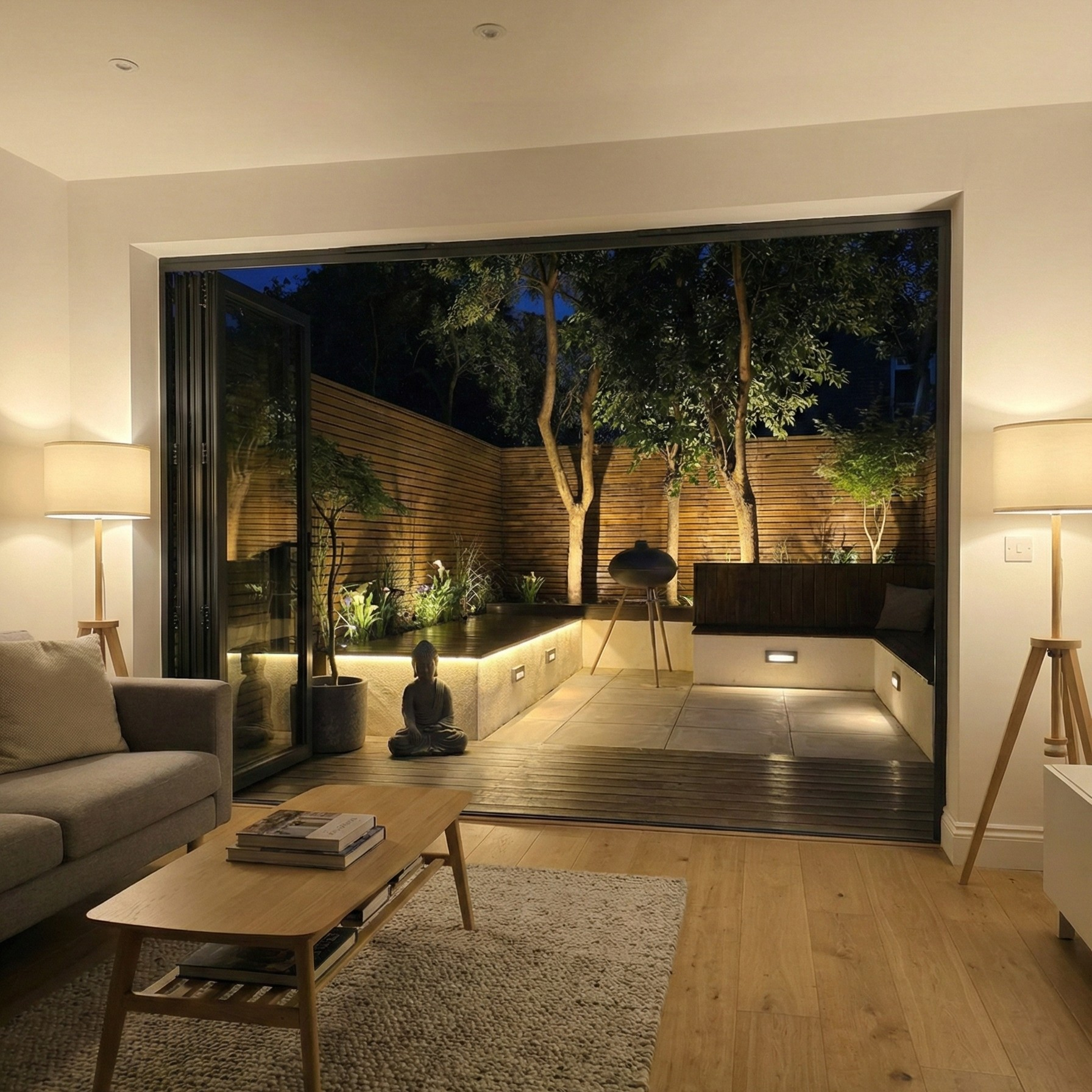 Balham garden viewed through bifold doors